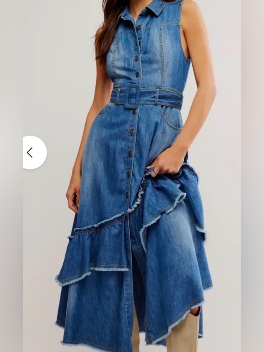 Free People Beau Midi denim asymmetrical tiered dress medium like new - Picture 5 of 16